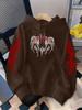 Dark wind gothic letter print hooded sweater men and women the same red loose street style top