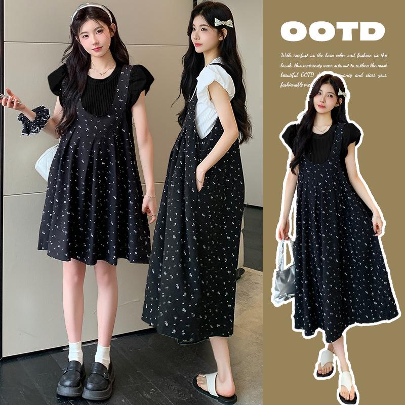 2026 Summer Maternity Cool Cotton Base Layer Top & Floral Dress Combo (Short/Long) XL