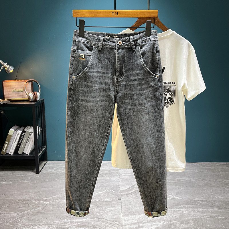 Men's Slim-Fit Straight-Leg Cropped Jeans, Summer and Autumn Trendy Brand, Stylish Casual High-End Pants