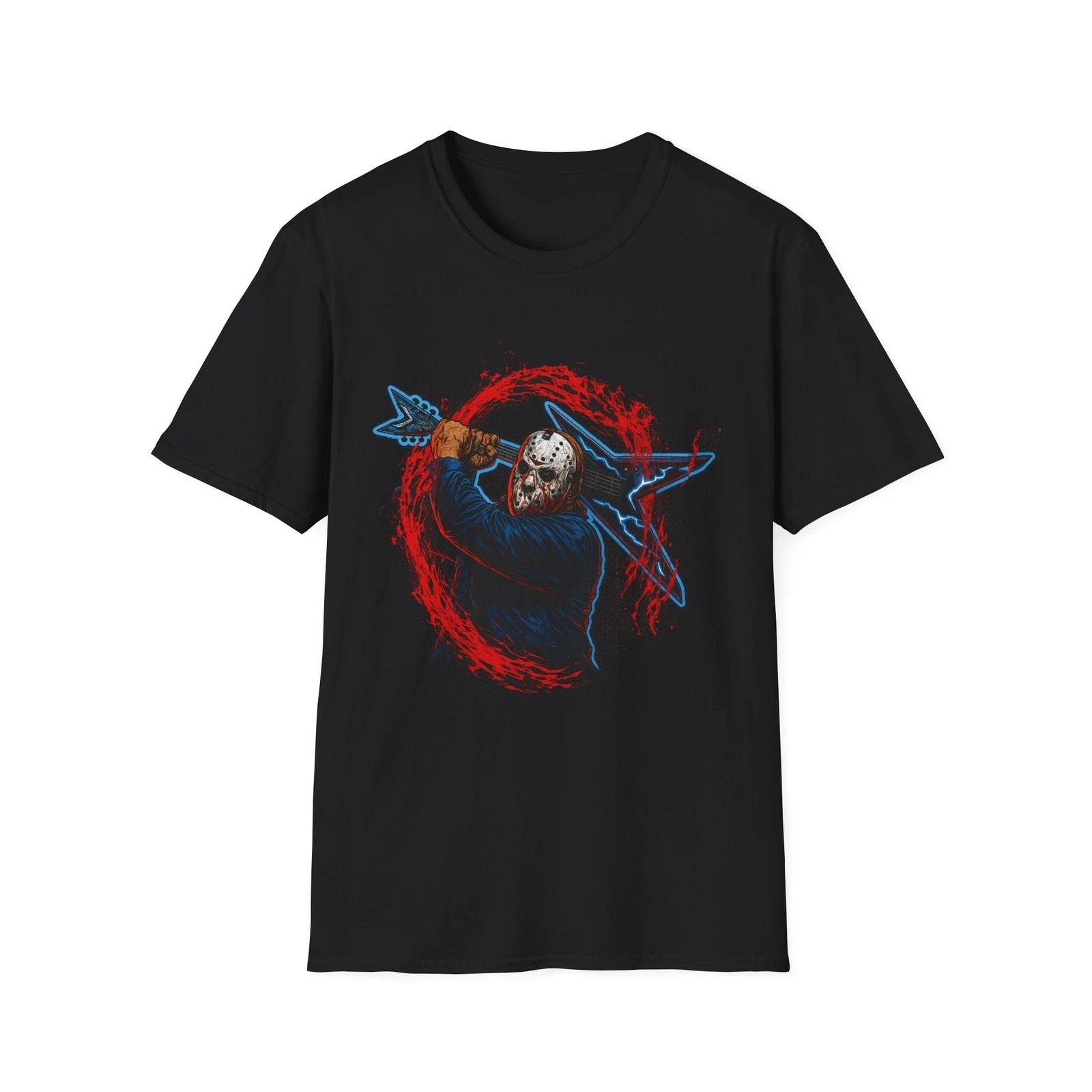 Jason Voorhees Guitar Kill Tee, Horror Movie Fan Unisex Softstyle T-Shirt, L