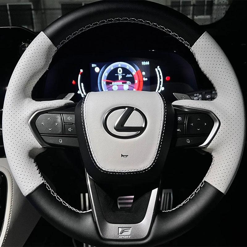 For Lexus NX 250 NX260 NX350 NX350h NX450h+ 2022-2024 Hand-stitched Red Black Genuine Leather Non-slip Car Steering Wheel Cover