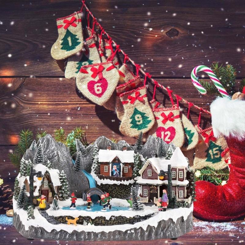 Resin Plastic Holiday Music Houses Ornament With Removable Component Battery USB Powered For DIY Decoration