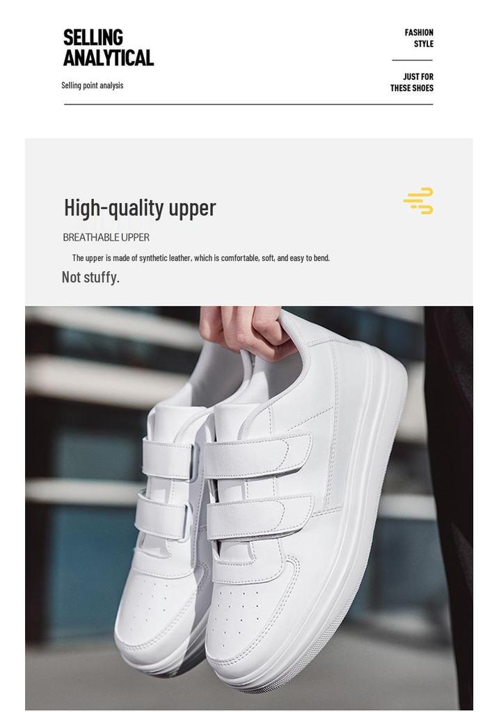 Men's Large Velcro White Low-Top Sports Casual Sneakers