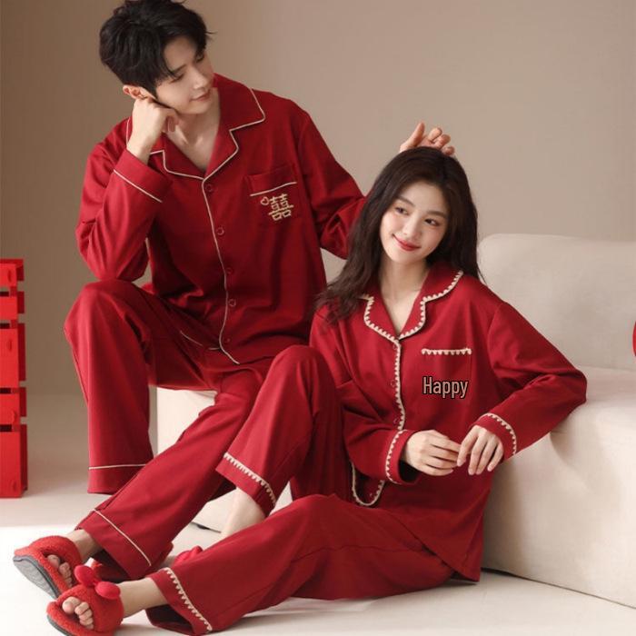 2026 Lunar New Year Red Dragon Pajama Set: Long Pants, Long Sleeves, Lapel Cardigan for Couples & Newlyweds