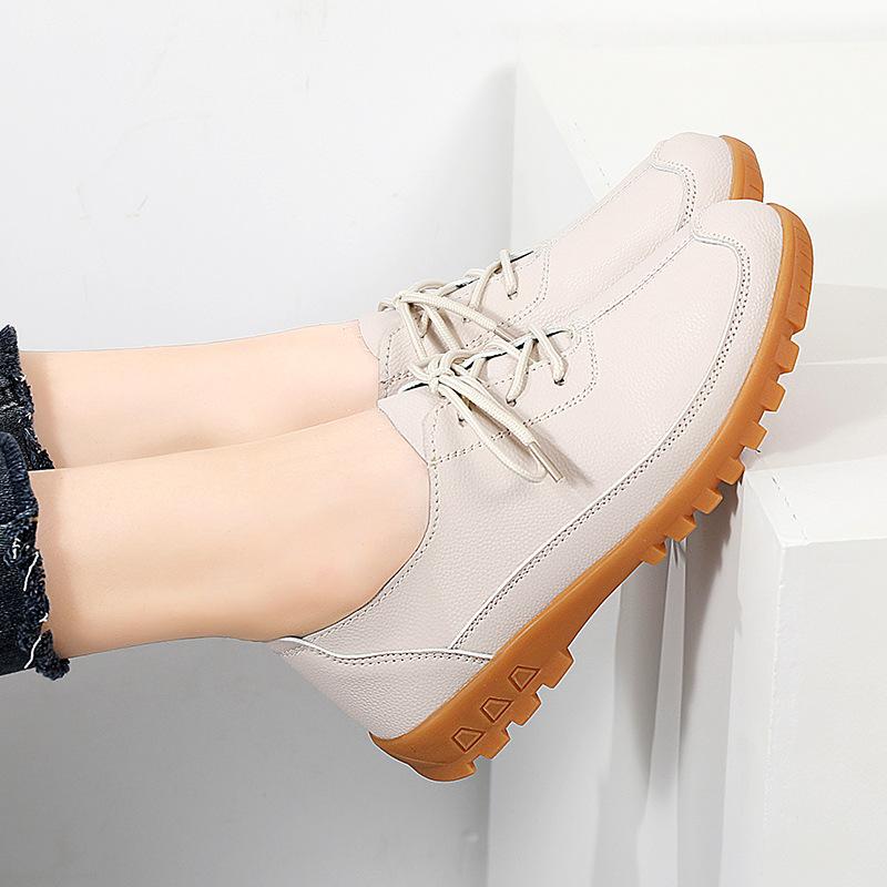 

Весна Новые Туфли из Натуральной Кожи Одинарные Туфли с Мелким Вырезом Плоские Кожаные Туфли Подошва из Говяжьей Жилы Противоскользящие Рабочие Туфли для Беременных 40