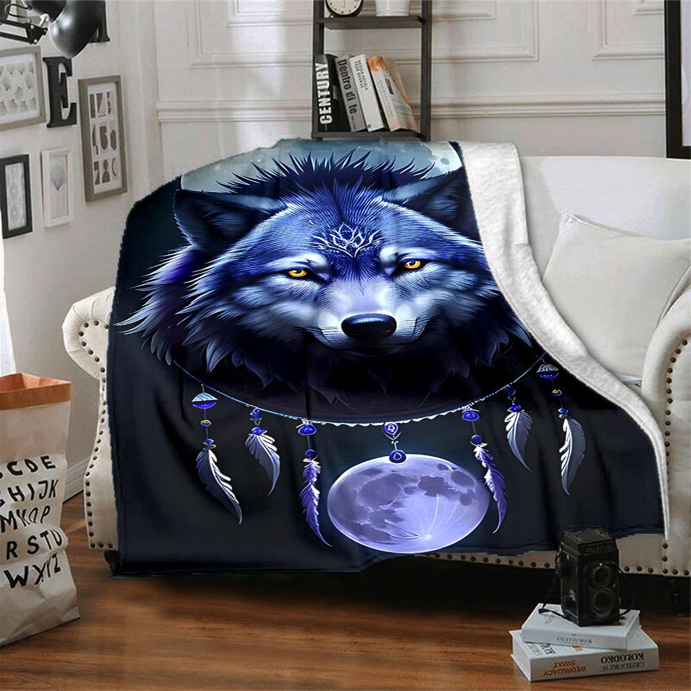 1pc Wolf Moon Blanket, Lightweight Flannel Throw Blanket for Sofa, Bed, Travel, Camping, Living Room, Office, Couch, Chair, and Bed