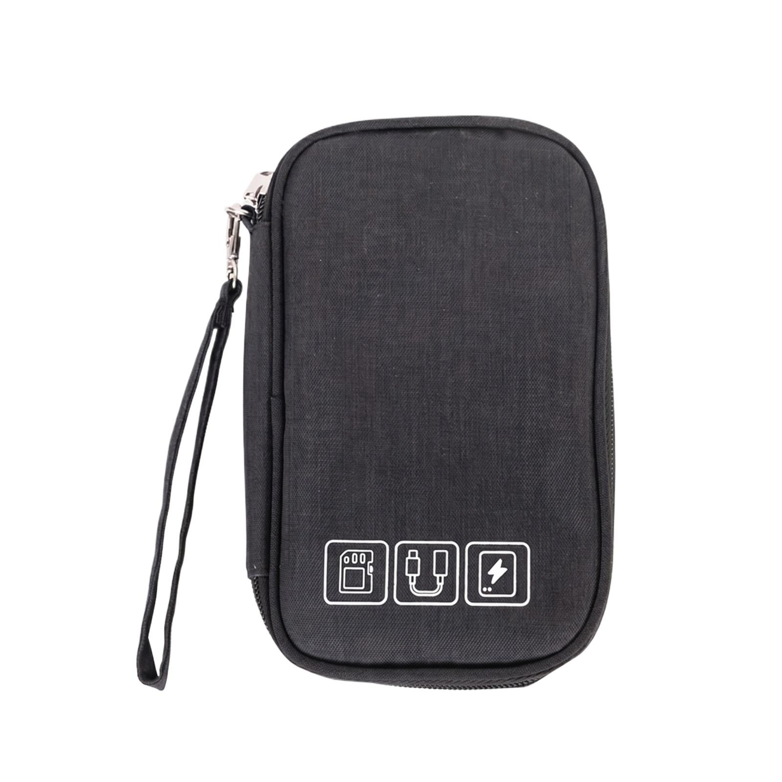 

Portable Mini Electronics Organizer Bag Cable Storage Case for Power Bank Earphones Mobile Phone Accessories with Zipper Closure and Wrist Strap one size чёрный