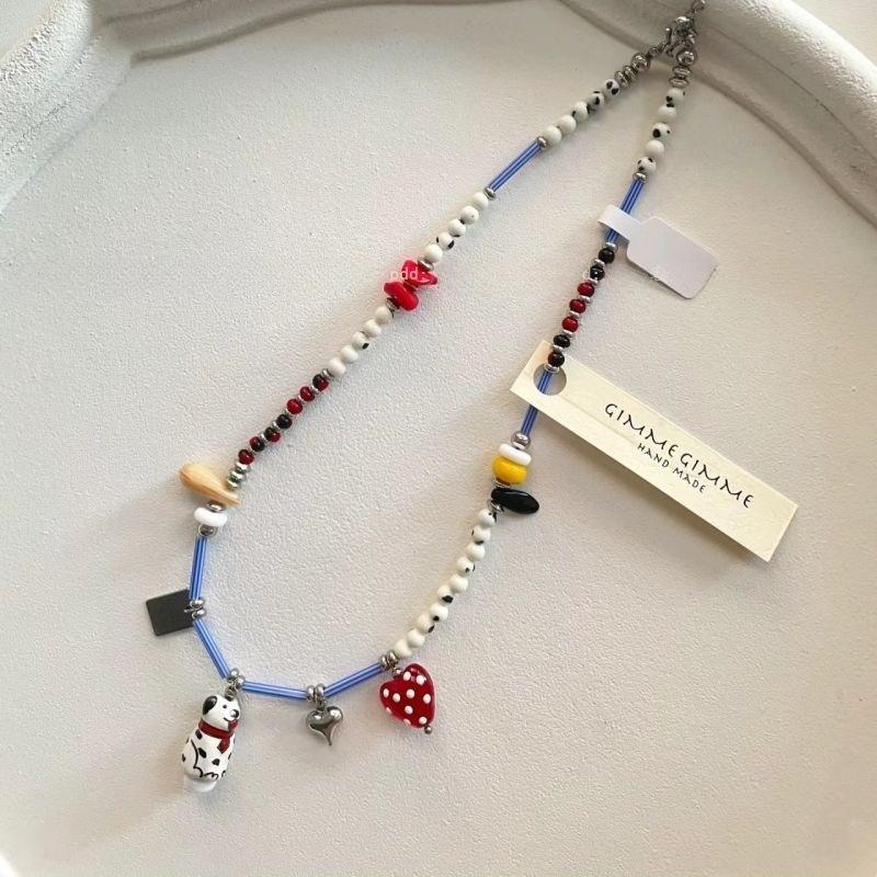Handmade Beaded Necklace with Unique Charm Pendants Adjustable Length Lightweight Design Suitable for Various Outfits Sweater Necklace One Size