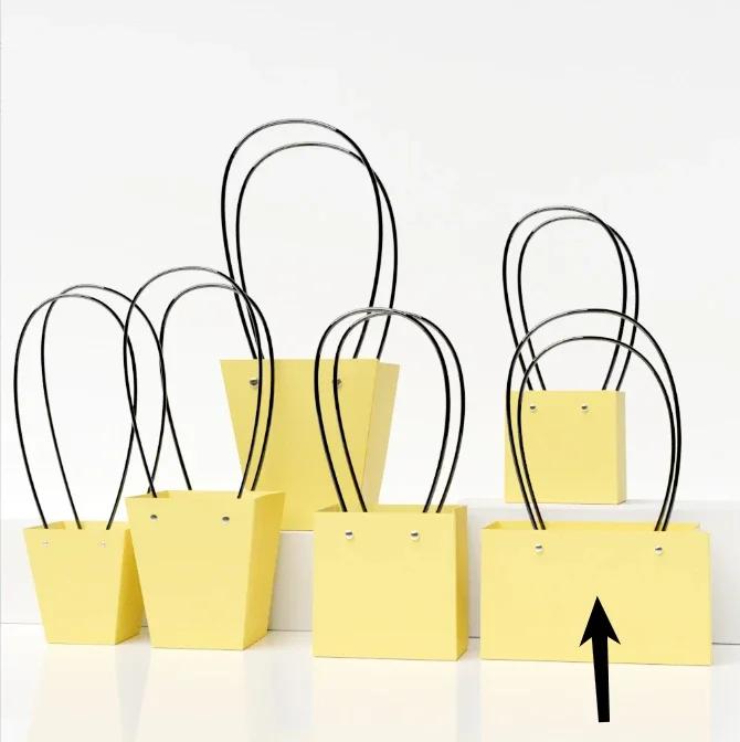 Paper Box Pink Kraft Paper Tote Bag Square Gift Bag  Flower Shop Supplies Valentine's Day Party 10pcs Fresh Flower Packaging