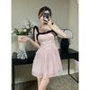 Kumikumi Sweet and Spicy Pink Open Back Tied Dress Women's Summer New Arrival Waist-Tight Slim Looking Atmosphere Pettiskirt