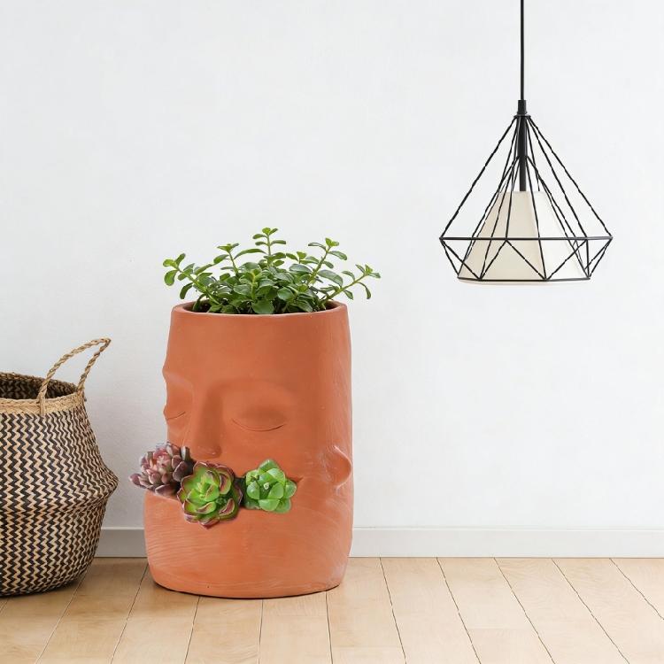 Striking Red Clay Face Formed Flower Holder Designed For Superior Root Ventilation