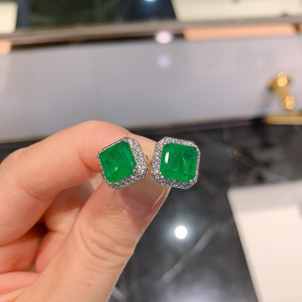 Zhuang Sheng Sheng Simulated Emerald Paraiba Earrings - European & American Style