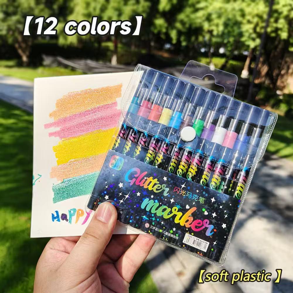 Dual-tip Glitter Fluorescent Marker Set: High-Value Art & Highlight Pens for Students