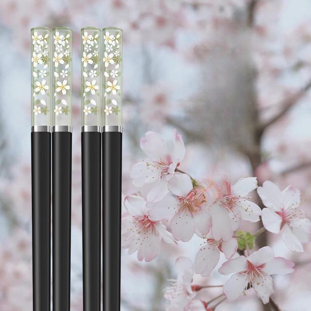 

Янтарные японские палочки для еды сакуры, розовые вишневые цветы, суши, многоразовые палочки для еды, красивые китайские палочки для еды, посуда