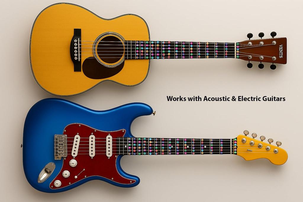 Autocollants de Touches de Guitare QMG – Notes Colorées Faciles pour Débutants – Inclut les Notes Dièses et Bémols – 14 Couvre-Touches – Sans Résidus –