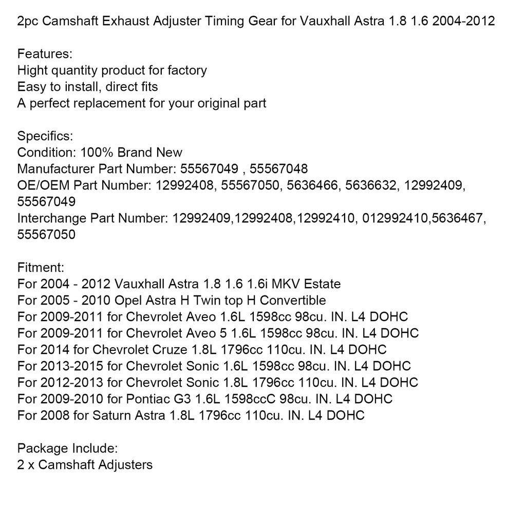 2pc Intake & Exhaust Camshaft Adjusters for Vauxhall Astra 1.8 1.6 2004-2012