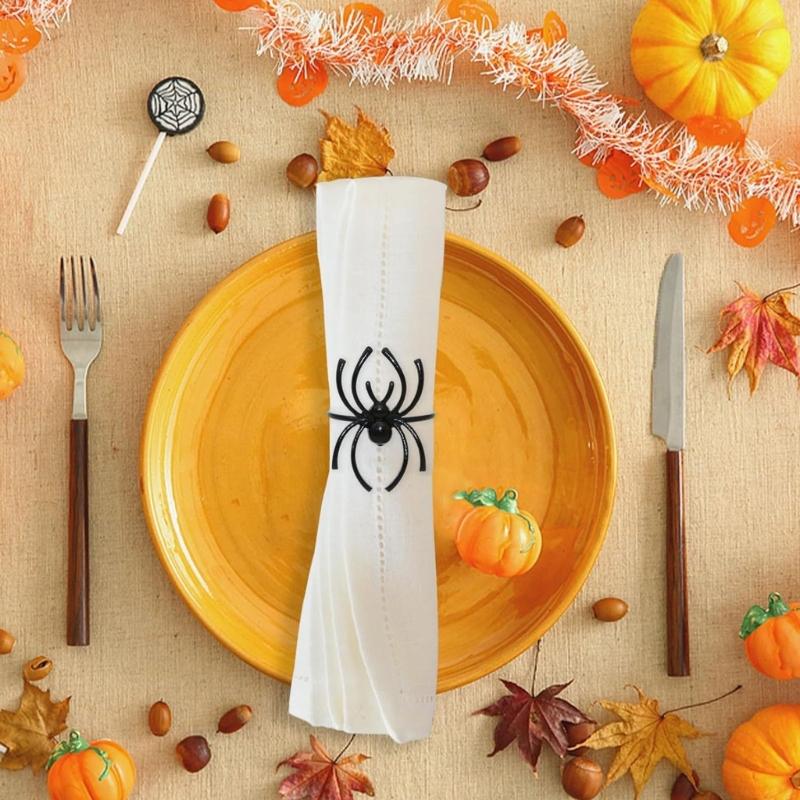 Pack of 6 Elegant Spiders Designs Napkin Rings Holders Halloween Kitchen Decoration With Rustproof Metal Finish