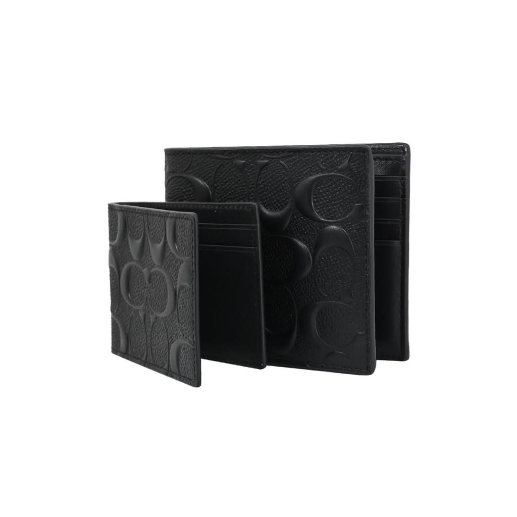 Coach Men's 3-in-One Bifold Wallet with Embossed Signature Card Case, R957 Black, Outlet