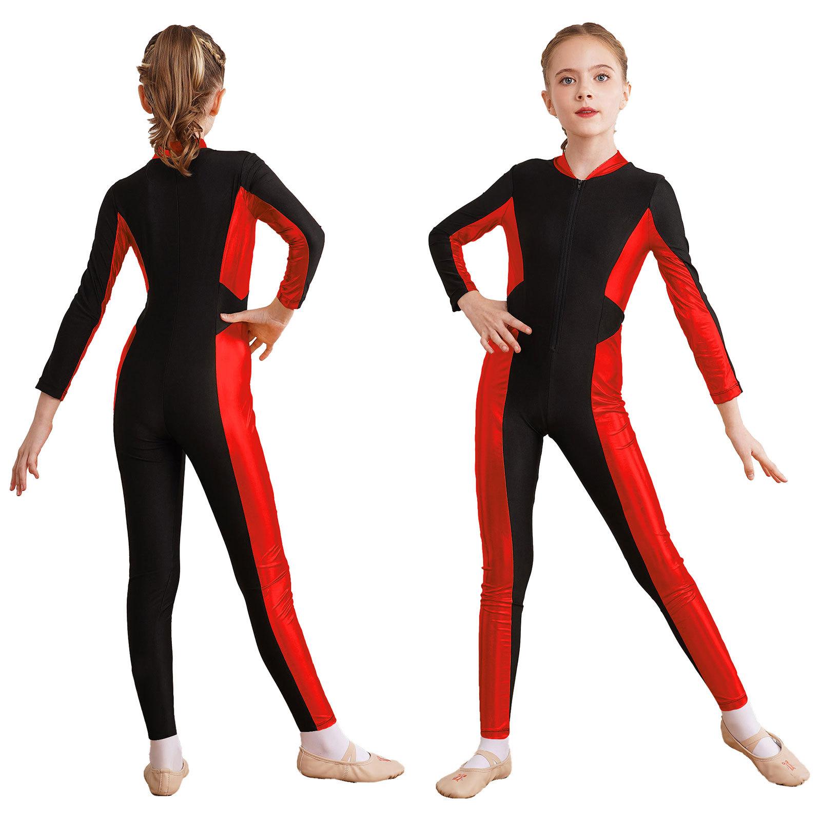 

Комбінезон для фігурного катання для дітей, дівчат, комбінезон, боді з довгим рукавом, гімнастичний танцювальний костюм 7-8 Years червоний