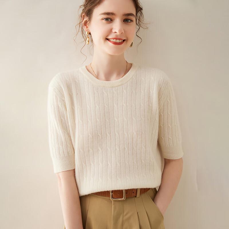 Fanzhen Women's Short-Sleeve Cashmere Blend Knit Top