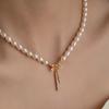 Elegant Rice Freshwater Pearl CZ Zircon Bowknot Beaded Pendant Necklaces for Women 18K Real Gold Copper Chain Chokers