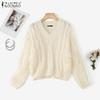 Womens Autumn Winter V Neck Texture Casual Knitted Pullovers Sweaters Jumpers