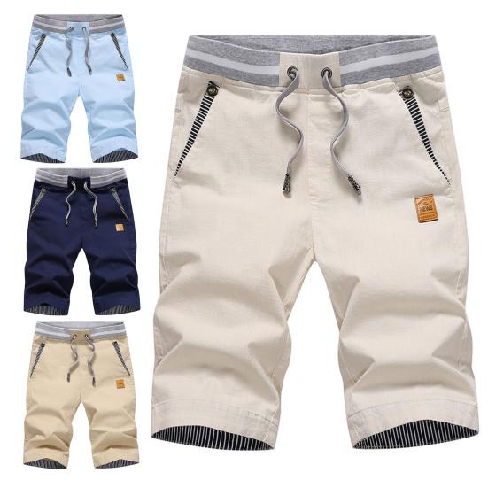Sommer Herren Elastischer Bund Einfarbig Allround Taschen Kordelzug Mittelhohe Shorts für den Urlaub