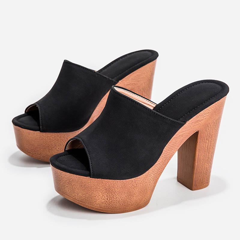 Fashion Wooden Slippers women platform sandals microfiber flip flops plus size 36-43 slides wood chunky super high heels shoes women2025