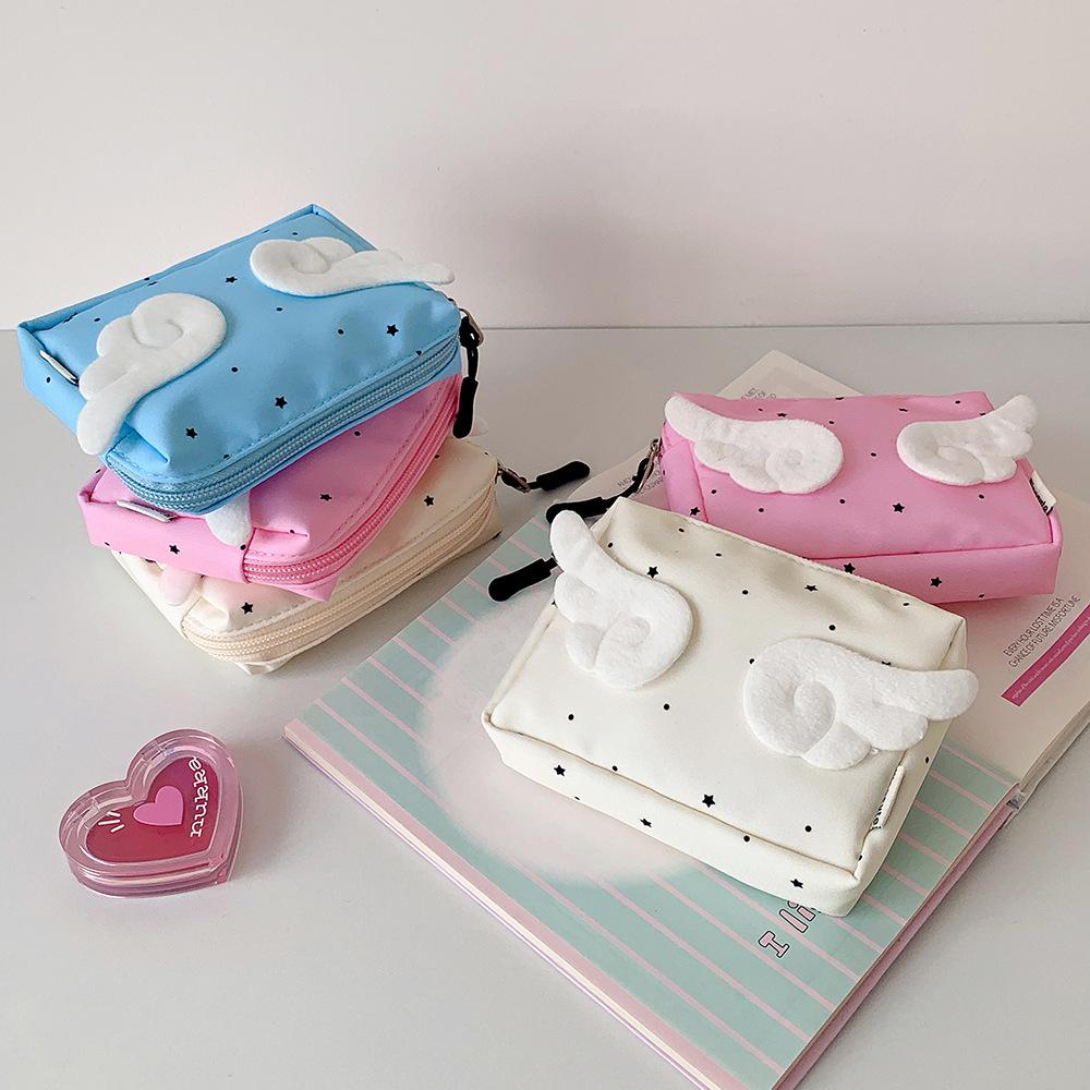 Ins Dots Mini Wings Cute Wallet Coins Wallet Portable Sanitary Pad Bag Mini Makeup Bag Earphone and Lipstick Organizer Pouch