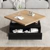 Tiroir à café carré multifonctionnel pivotant à 360 degrés, Table et armoire de rangement à 2 niveaux haute brillance, Table d'appoint, Bois Naturel + Noir
