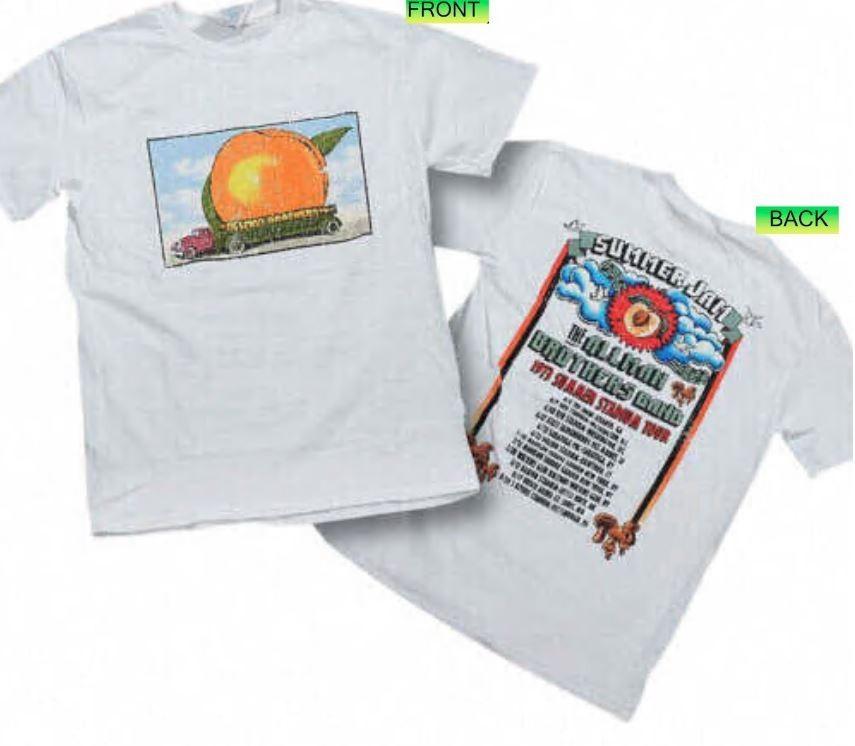Allman Brothers EAT A PEACH 73 Maglietta Tour Estivo BIANCA 2 LATO1= T-Shirt Unisex