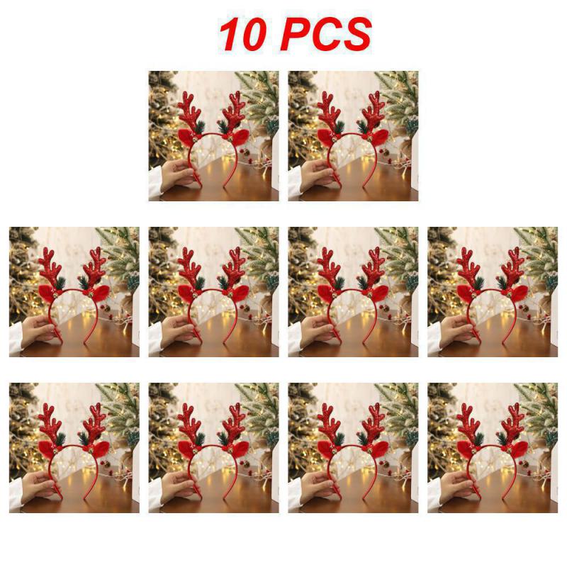 1~10PCS Christmas Headbands Sequins Reindeer Antlers Ears Hair Clips For Women Girl Halloween Party Cosplay Light Headdress