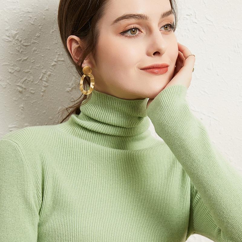 Autumn Winter Solid Color Turtleneck Bottomed Knitting Pullover Top Women Casual Fashion All-match Slim Sweater