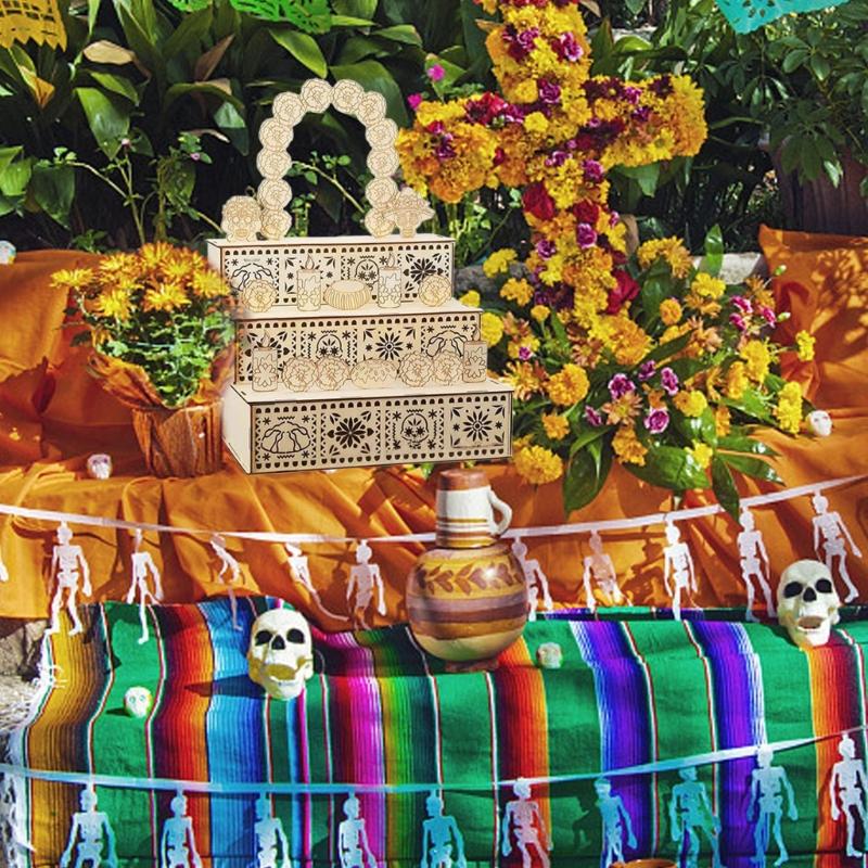 Handgefertigte Holz-Tag der Toten Altar Schattenbox Personalisierbare Gedenk-Ausstellung mit kulturellen Totenkopf- und Kerzenmotiven
