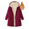 Womens Solid Color Fleece-Lined Hooded Mid-Length Coat 2026 Casual Oversized Wool Blend Jacket