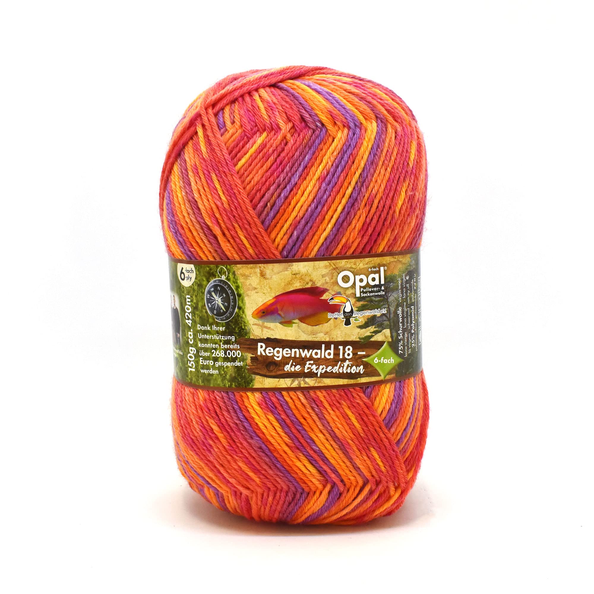 

Opal носочная пряжа 18 6-слойная Тропический лес 11215