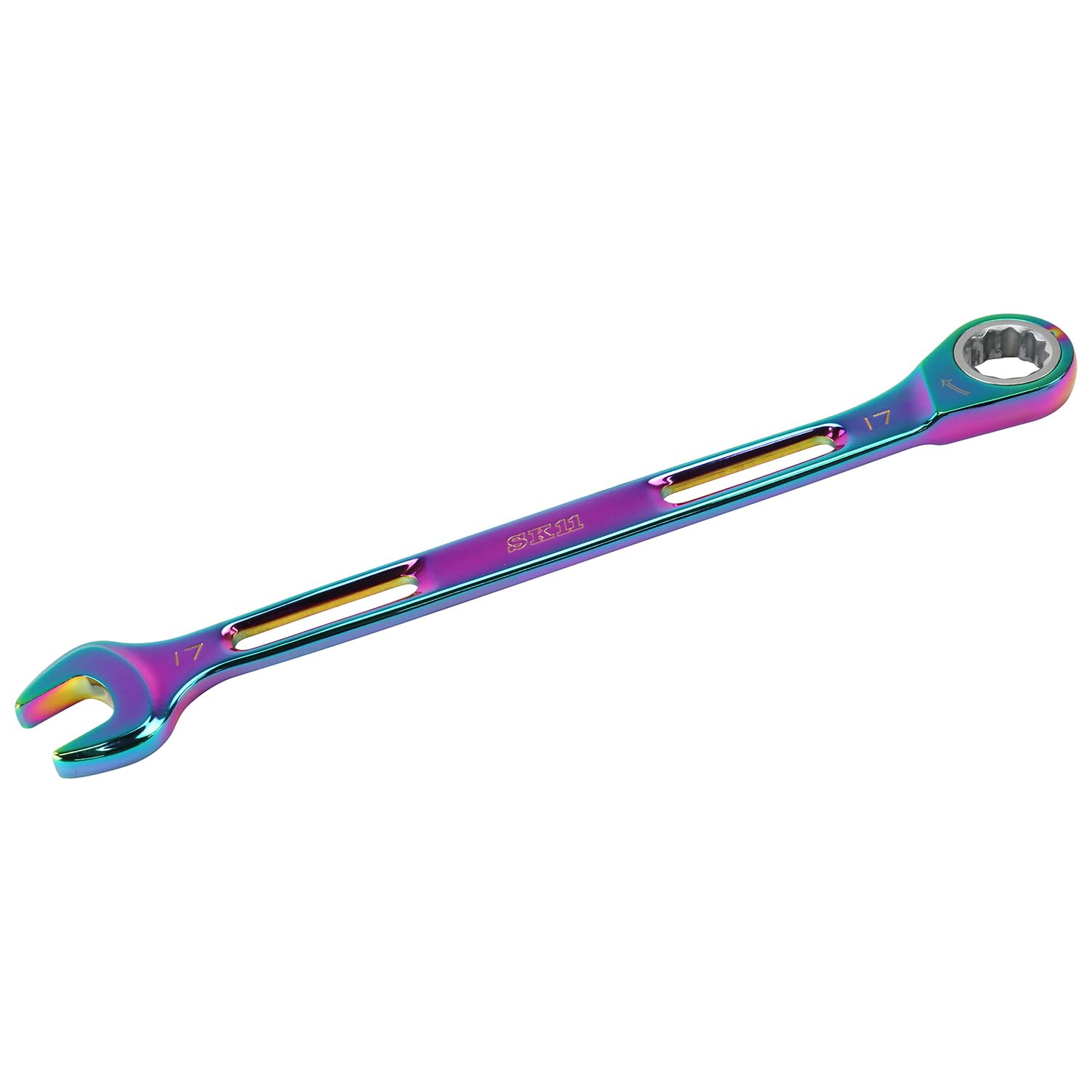 

SK11 SPIDER Ratchet Wrench Light Rainbow 17mm, 72 teeth gear for easy use in tight spaces, lightweight due to machined finish SPD-G17P