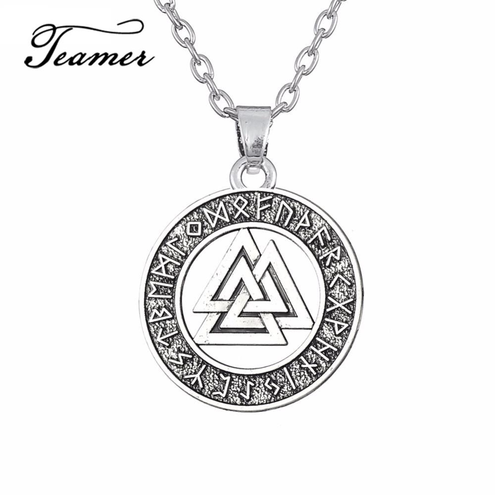 Teamer Viking Necklace for Men Norse Runes Pendant Valknut Odin Symbol Scandinavian Amulet Warrior Jewelry