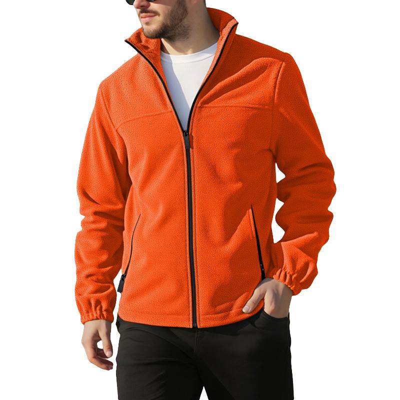 Fleece Jacket for Men Full Zip Lightweight Stand Collar Warm Jackets Casual Outdoor Windproof Coat with Pockets Men's Tactical Winter Fall Coat Jacket