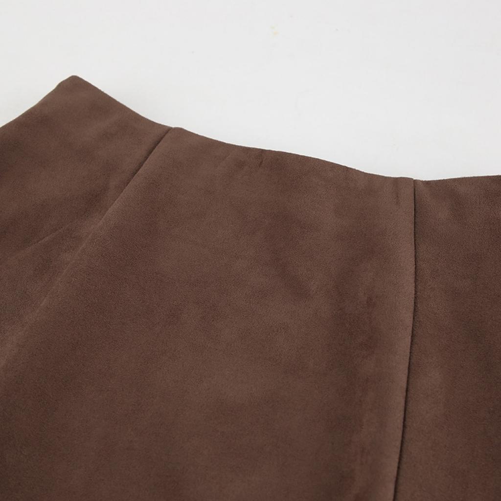 2026 Herbst Vintage Braun Fleecegefüttert Hohe Taille A-Linie Midi Wildlederrock Französischer Stil Eleganter Damenrock