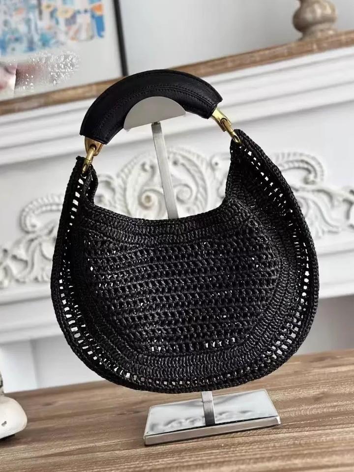 Classic Beach Straw Woven Bags For Women Luxury Designer Handbag Purse   In Sequined Handle Underarm Shoulder