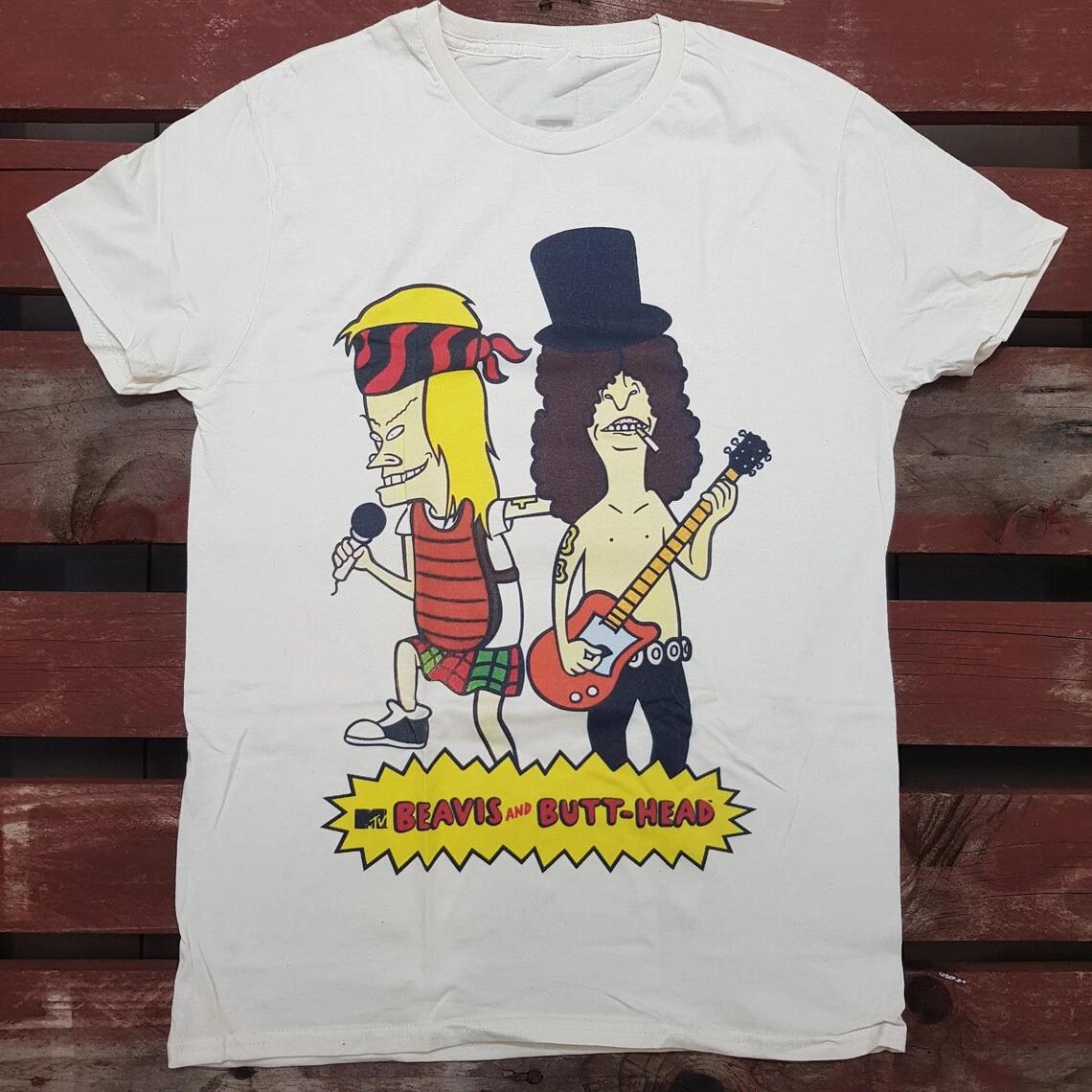 

New 2026 GNR Beavis ButtHead Humor Slash Graphic Cotton Unisex TShirt Summer Y2k Hiphop Unisex Soft Short Sleeve Tshirt XL