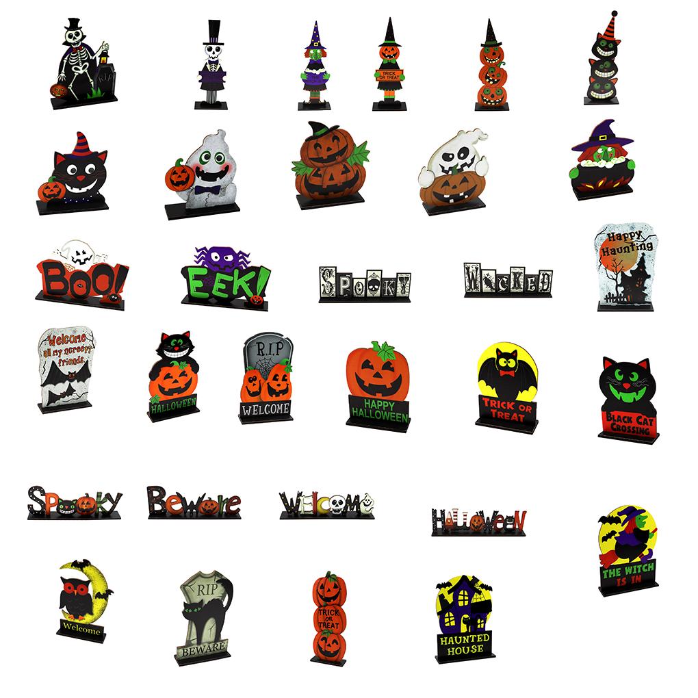 Drewniana Dekoracja Stołu Halloween Zwierzęta Dynia Kolorowy Festiwal Znak Powitalny Sztuka Rzemiosło Dom z Uchwytem na Imprezę Ogrodową