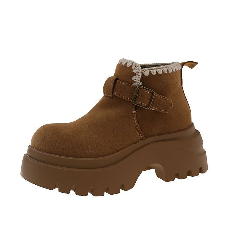 Small muffin thick-soled heightening Martin boots women's super fire small short boots Maillard brown versatile autumn and winter knight boots