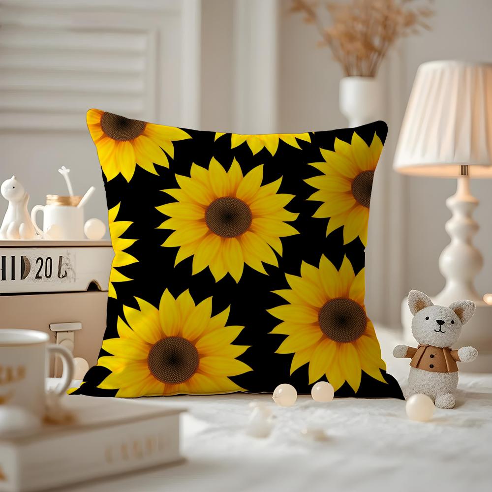 Sunflower Aesthetic Cushion Cover Antidustmite Pillowcase Invisible Zipper Silky Short Plush Sofa Cushion Cover
