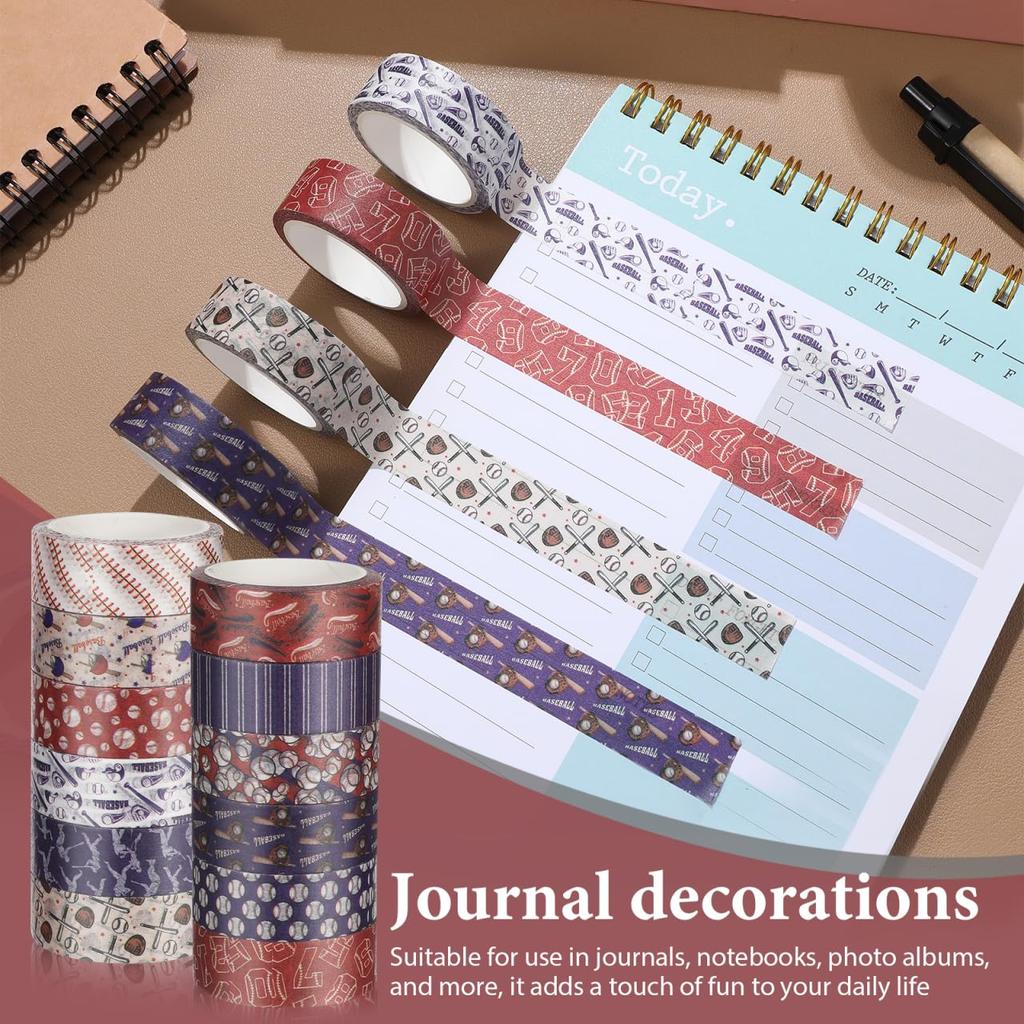 Ciieeo Baseball Masking Stylish Decorative Tape for Wrapping and Gift Wrapping Tape, Wide, Cute, Sports, Baseballs, Stickers, Paper, Stationery,