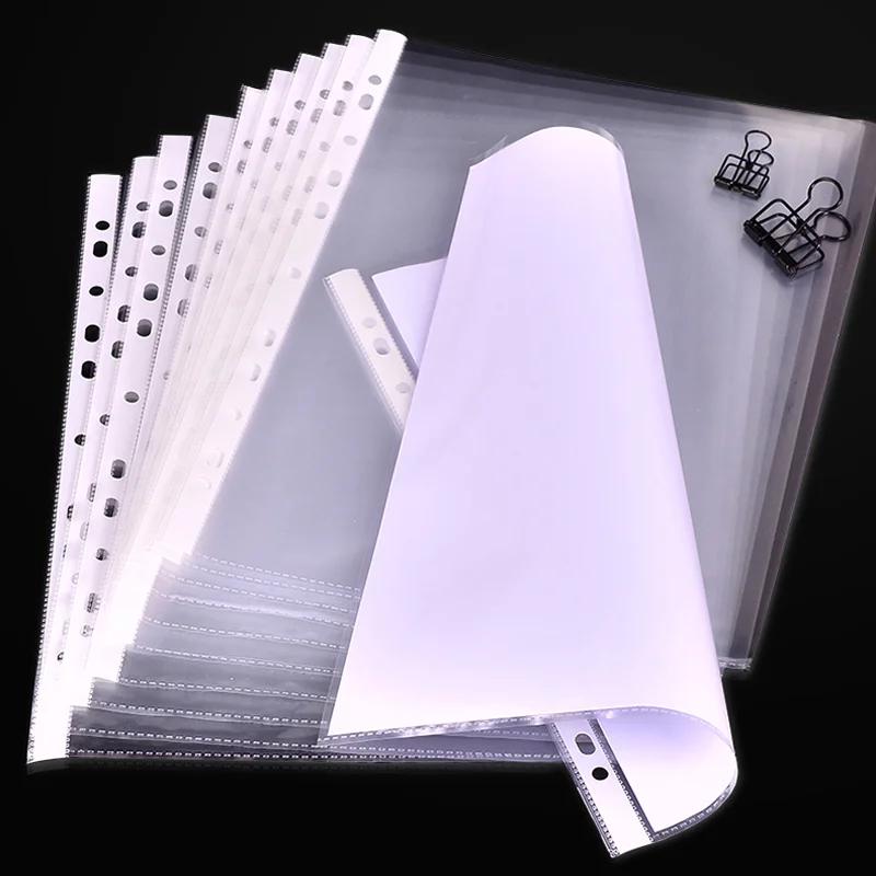 100pcs A4 11 Holes Loose-leaf Document Paper Protective Sleeve Transparent Plastic Punched Pocket Folder File Pocket Sleeve Thin