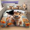 3pcs Floral Crowned Calf Bedding Set, Includes Quilt Cover and Pillowcases, Suitable for All Seasons