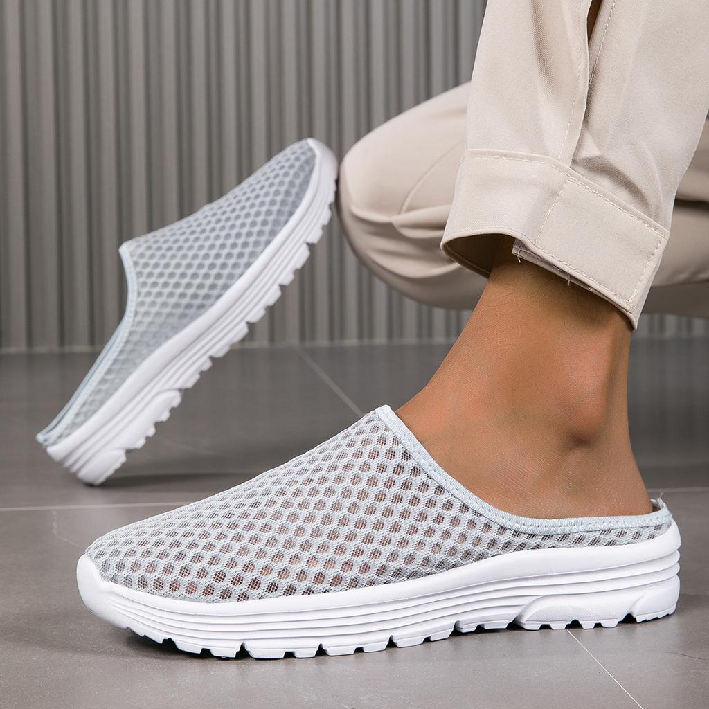 Lazy bag head half slippers summer mesh walking cool slippers large size comfortable sports half