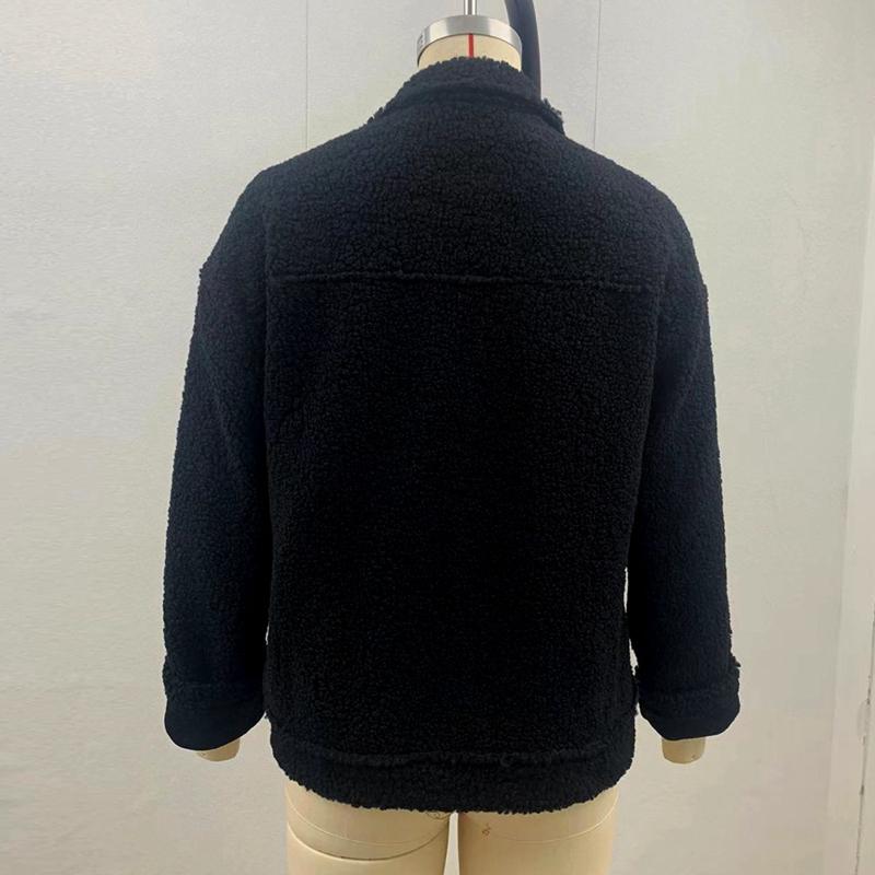 Women Autumn Winter Solid Color Lapel Lamb Wool Jacket Casual Coat